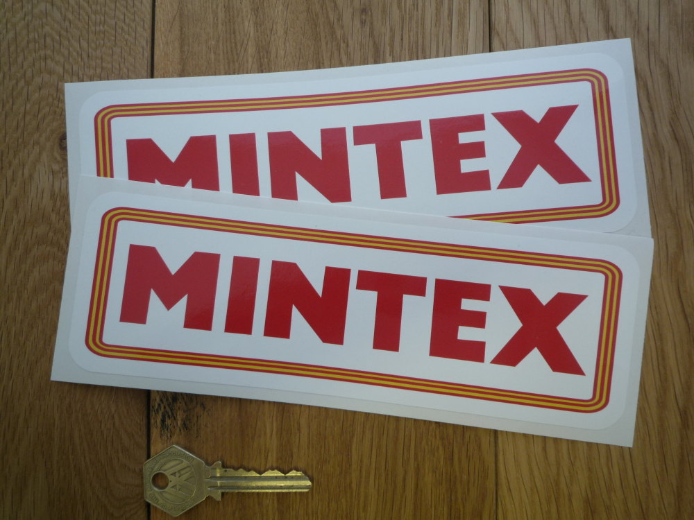 Mintex Yellow, Red & White Oblong Stickers. 8" Pair.