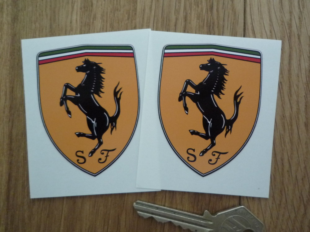 Scuderia Ferrari Old Style Prancing Horse Shield Sticker - 2.5" or 4" Pair.