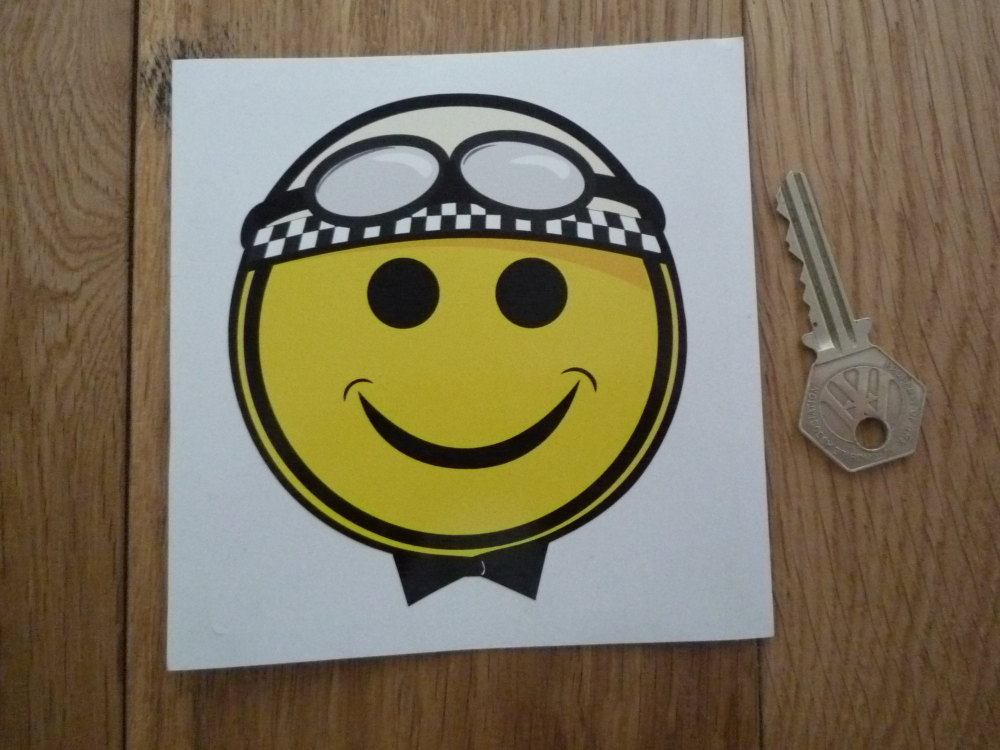 Smiley Face Crash Helmet Cheeky Chappy Racing Driver Sticker. 4".