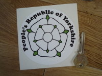 People's Republic of Yorkshire White Rose Circular Sticker. 4".