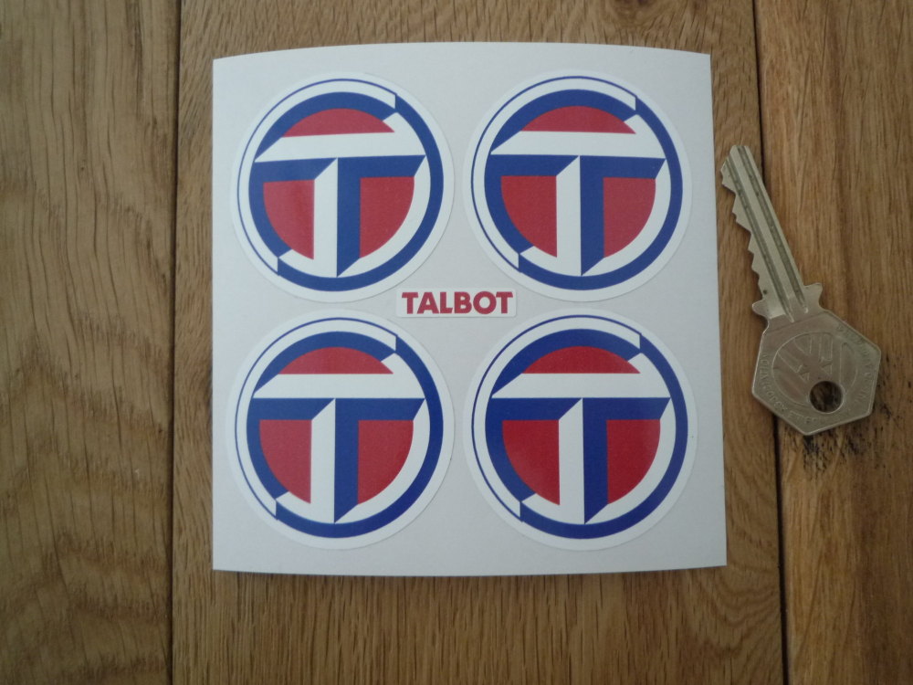 Talbot Wheel Centre Stickers. Red & Blue on White. Set of 4. 50mm.