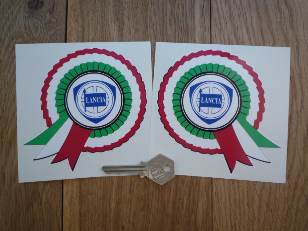 Lancia Shield Rosette Stickers. Handed 4" Pair.