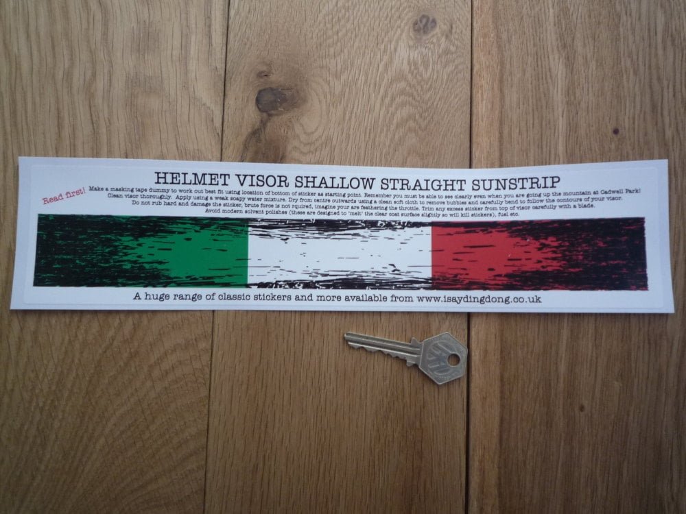 Italian Tricolore Worn & Distressed Straight Helmet Visor Sticker. 12". 35mm or 50mm Tall.