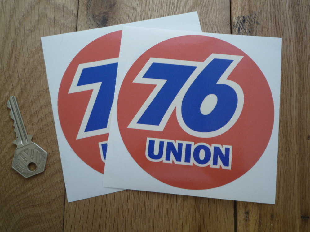 Union 76 Circular 'Union' Cream Stickers. 5" Pair.