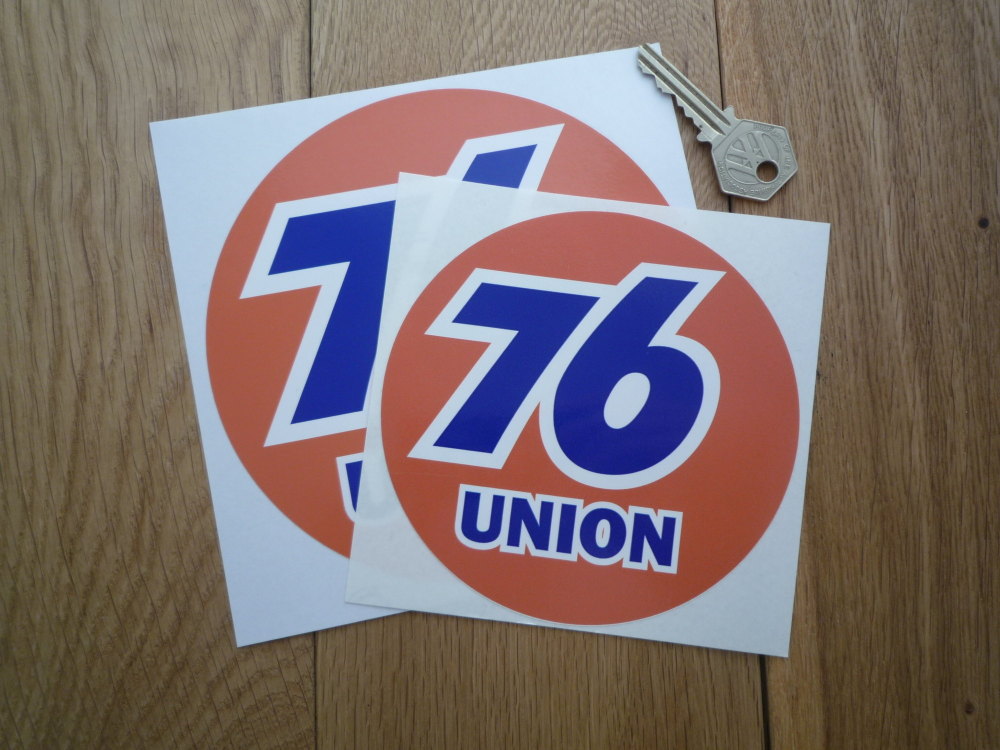 Union 76 Circular 'Union' Orange Stickers. 5" or 6" Pair.