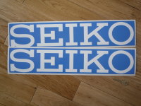Seiko Blue & White Oblong No Border Stickers. 20" Pair.