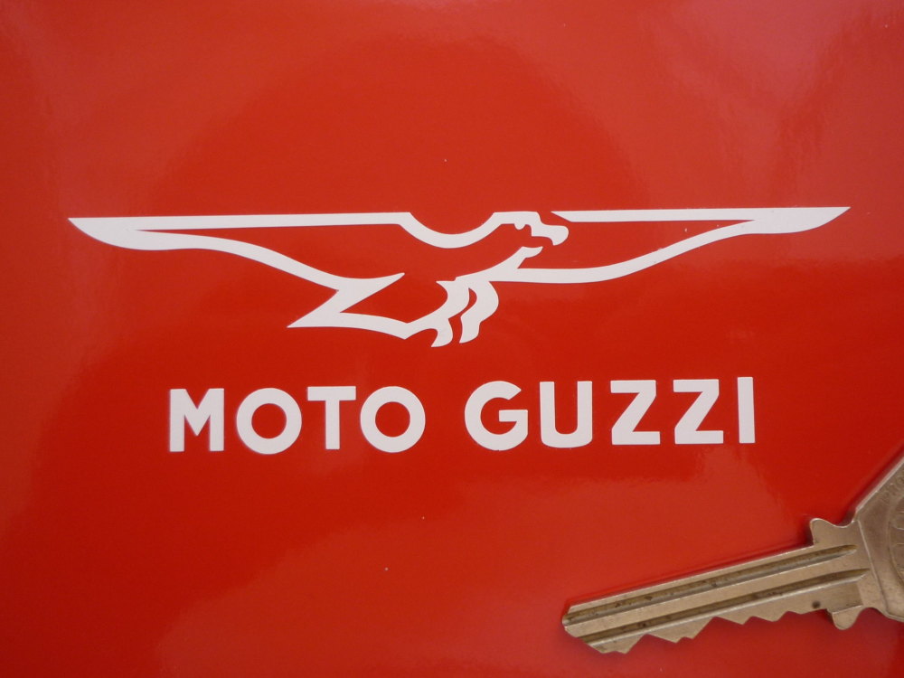 Moto Guzzi Modern Eagle & Text Cut Vinyl Stickers. 4" or 6" Pair.
