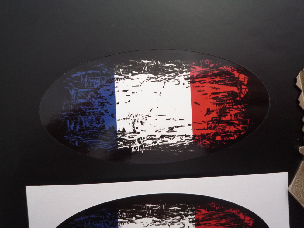 France Fade To Black Oval Tricolour Flag Sticker. 4