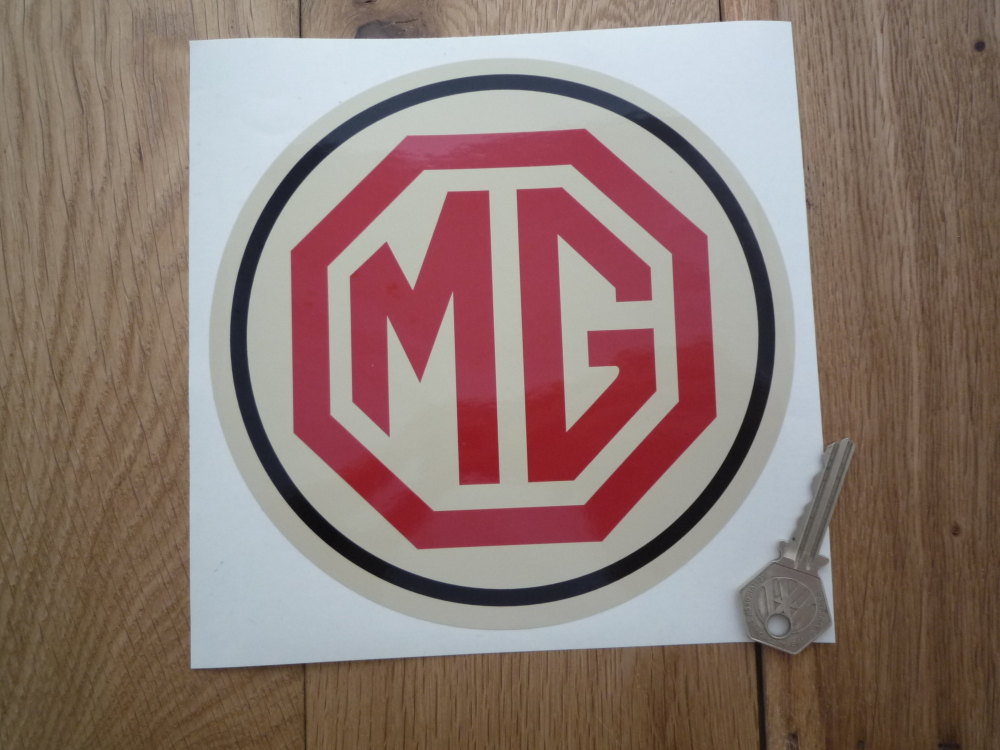 MG Circular Logo. Red, Black & Beige Sticker. 170mm.