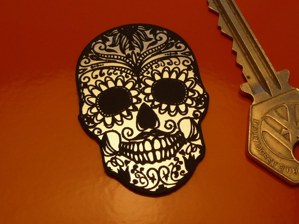 Day of the Dead Mexican Skull Laser Cut Self Adhesive Badge. 2".