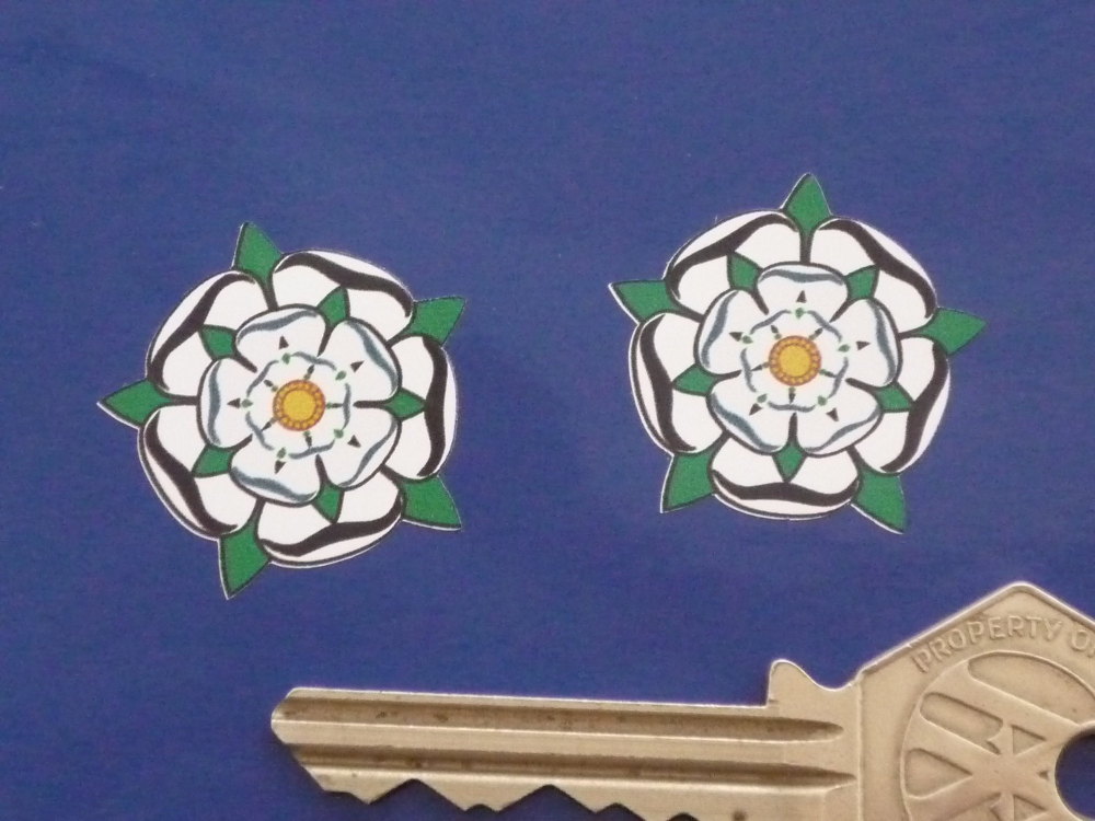Yorkshire White Rose Shaped Stickers. 1" Pair.