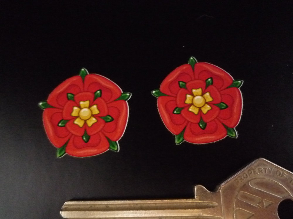 Lancashire Red Rose Shaped Stickers. 1" Pair.