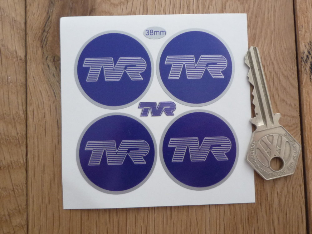 TVR Dark Blue Wheel Centre Stickers. Set of 4. 38mm or 50mm.