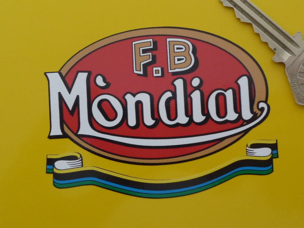 FB - Mondial Red Oval & Scroll Sticker. 3.25".