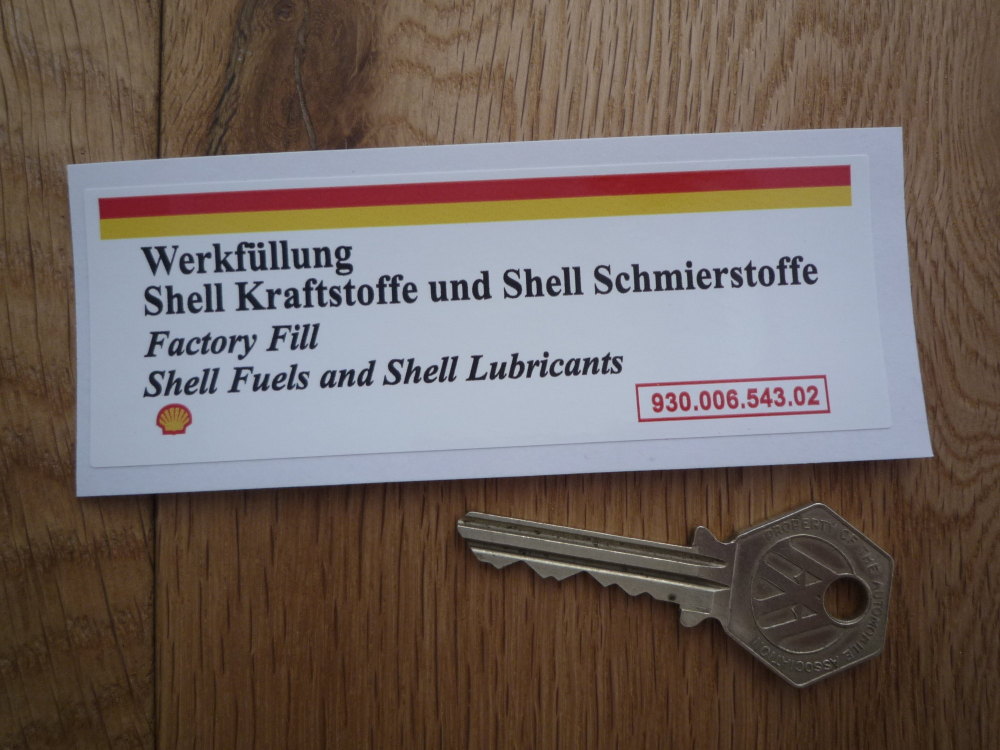 Porsche 911 Shell Fuels & Lubricants Sticker. 930.006.543.02. Engine Bay. 4