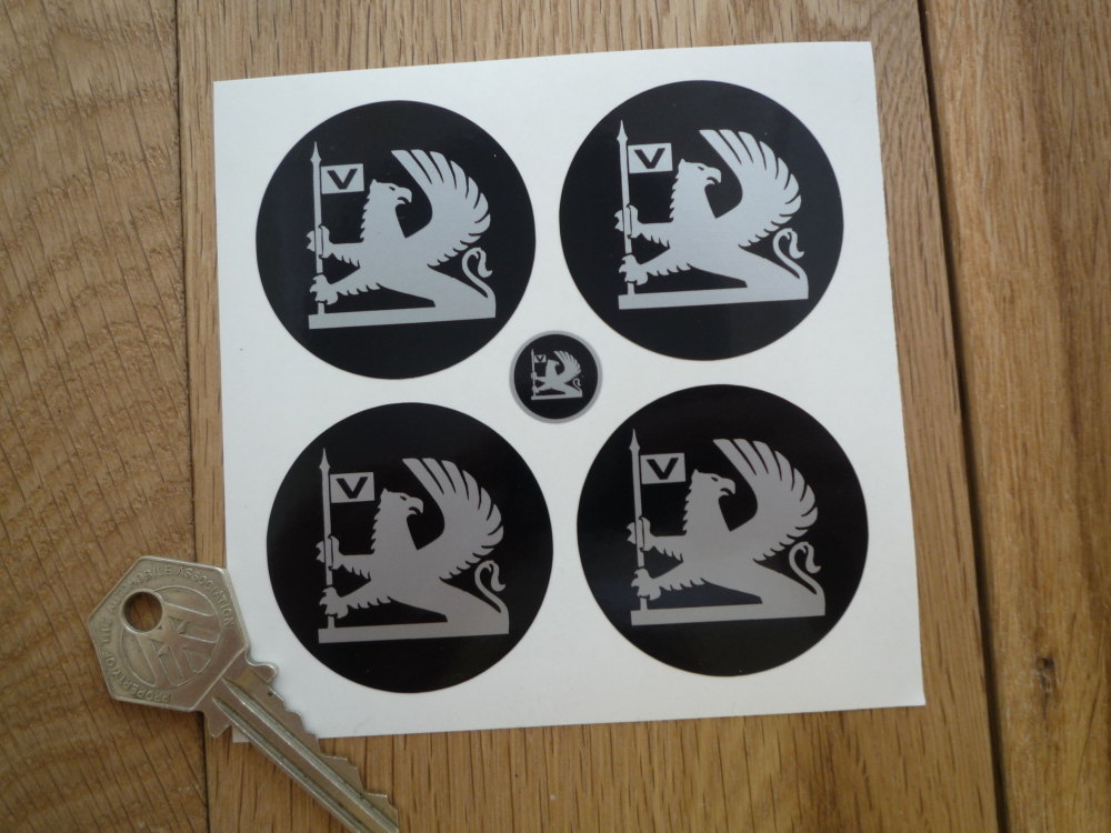 Vauxhall Silver & Black to Edge Old Style Wheel Centre Stickers. Set of 4. 
