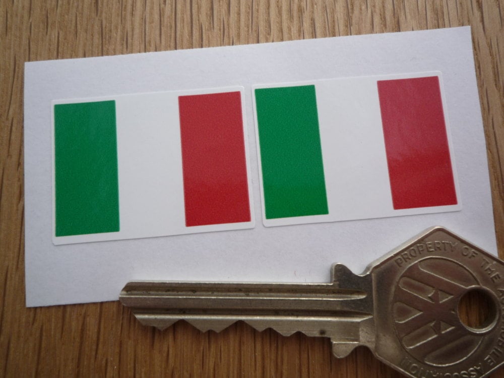 Italian Flag Oblong Italy Stickers. 33mm Pair.