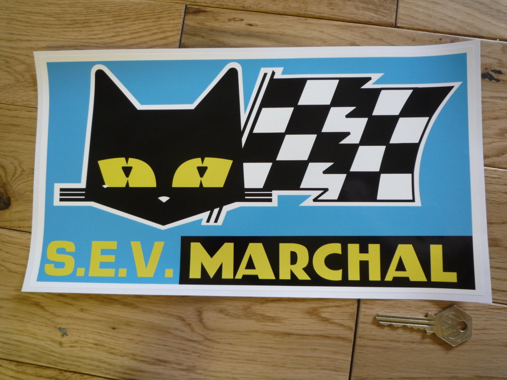 SEV Marchal Cat/Flag Blue Background Sticker. 12".
