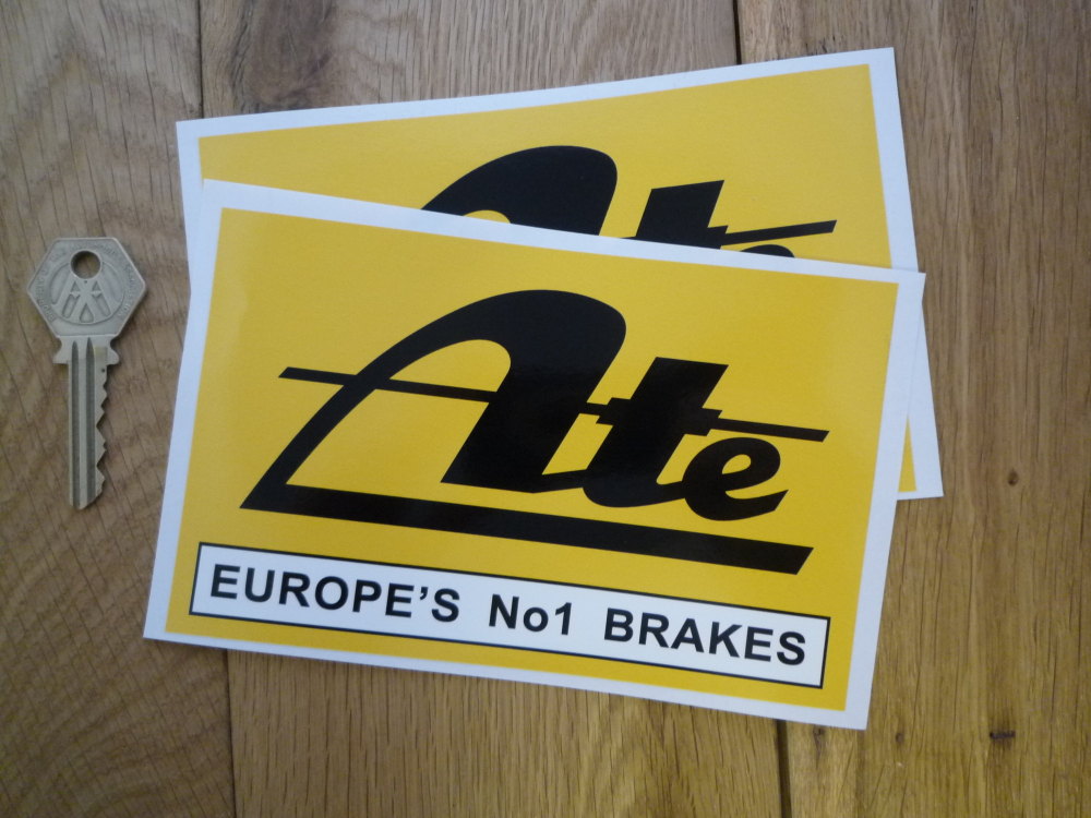 ATE Europe's No1 Brakes Yellow Oblong Stickers. 6.25" Pair.