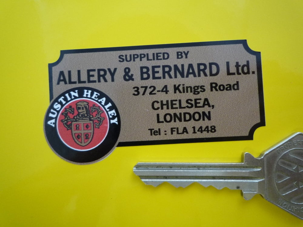 Austin Healey Allery & Bernard Ltd Chelsea London Dealers Sticker. 2.75".