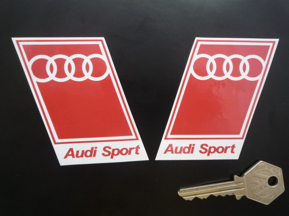 Audi Sport Text at Bottom Style Handed Parallelogram Stickers. 2" Pair.