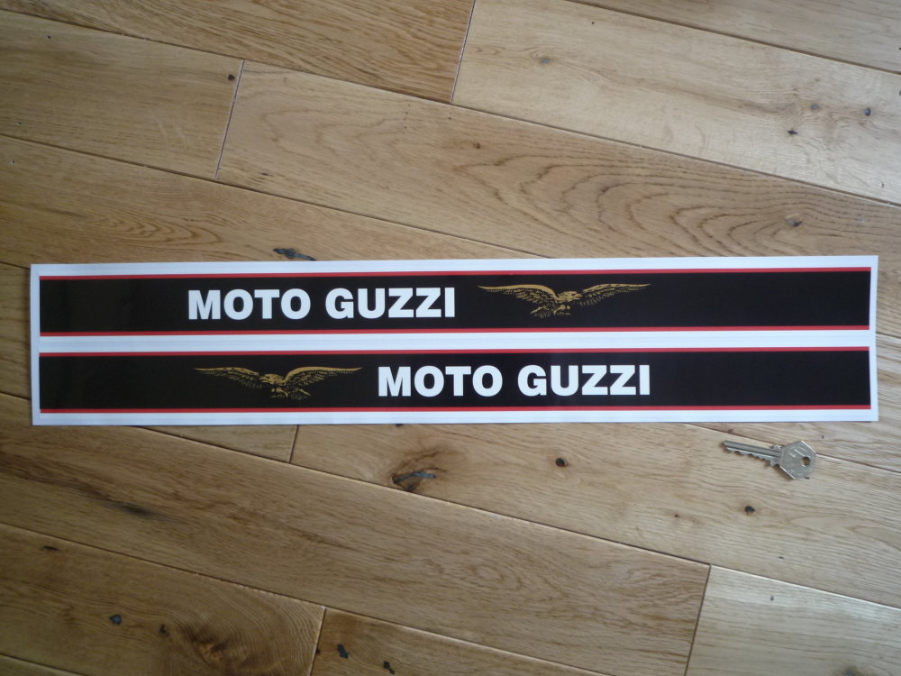 Moto Guzzi Fairing/Tank Stripe Text & Gold Eagle Handed Stickers. Style 2. 23" Pair.