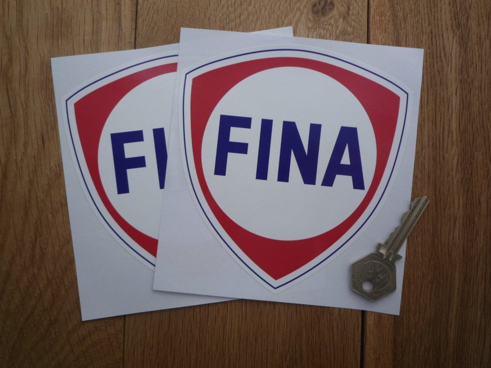 Fina Red Shield with Blue Coachline Stickers. 5" Pair.