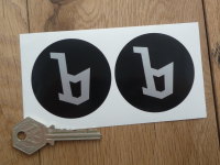 Bertone Black & Silver B Logo Circular Stickers. 58mm Pair.