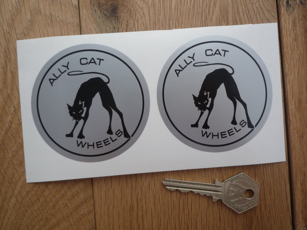 Ally Cat Wheels Black & Silver Circular Stickers. 3