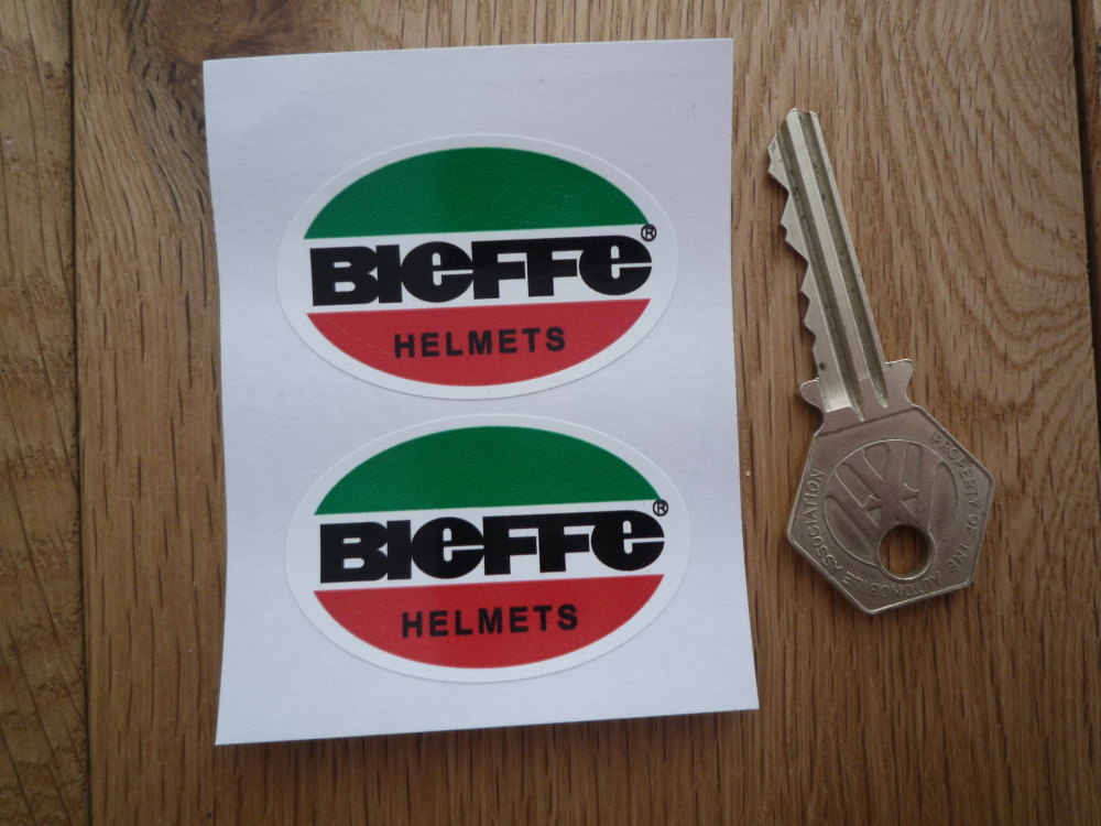 Bieffe Helmets Green, Red, Black, & White, Oval Stickers. 2" Pair.