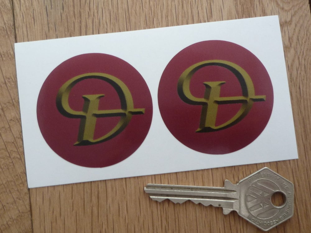 Daimler Red & Gold Shaded Style Wheel Centre Stickers. 50mm Pair.