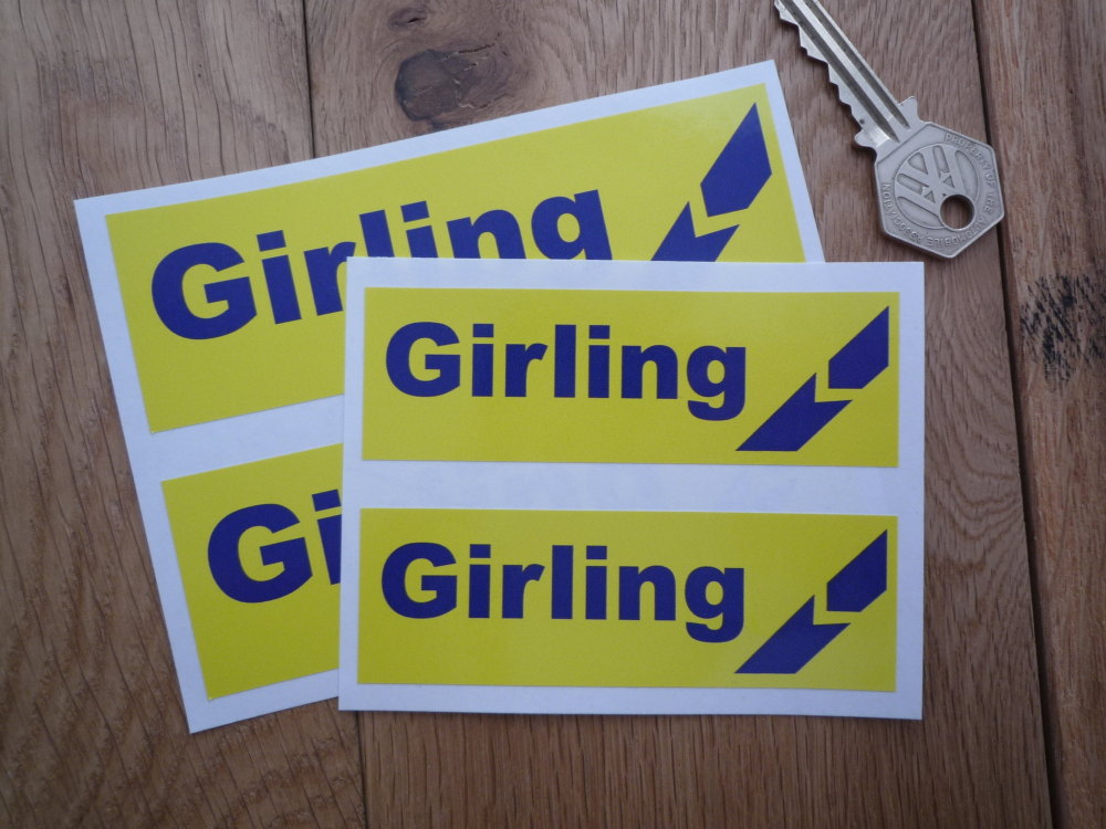 Girling Yellow & Blue Break Style 2 Oblong Stickers. 4" or 5" Pair.