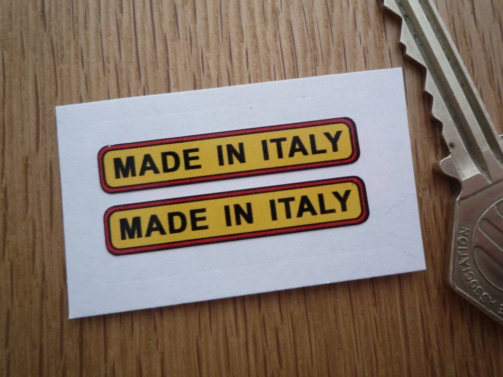 Made in Italy. Yellow, Red, & Black Oblong Stickers. 1.5" Pair.