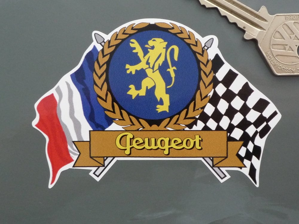 Peugeot Flag & Scroll Sticker. 4".