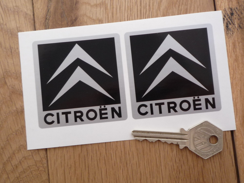 Citroen Chevron Black & Silver Square Style Stickers. 2.5 Pair.