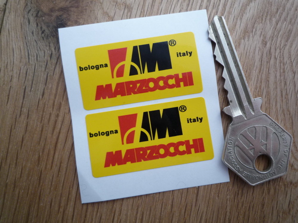 Marzocchi Bologna Italy Yellow Background Stickers. 1.75