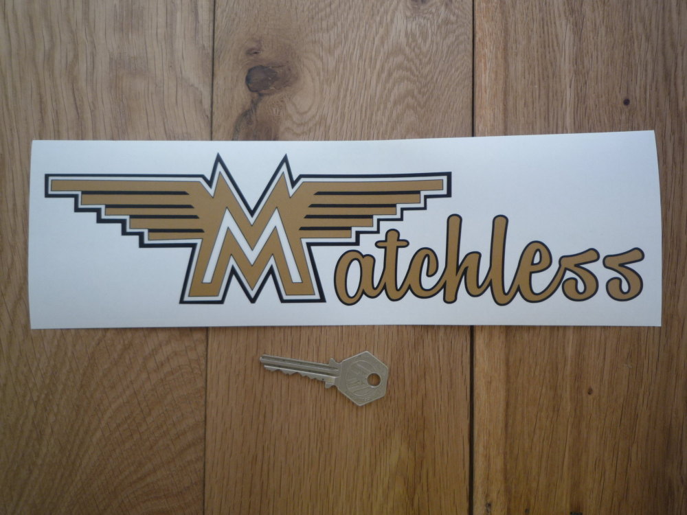 Matchless Winged Text Shaped Window Sticker. 11".
