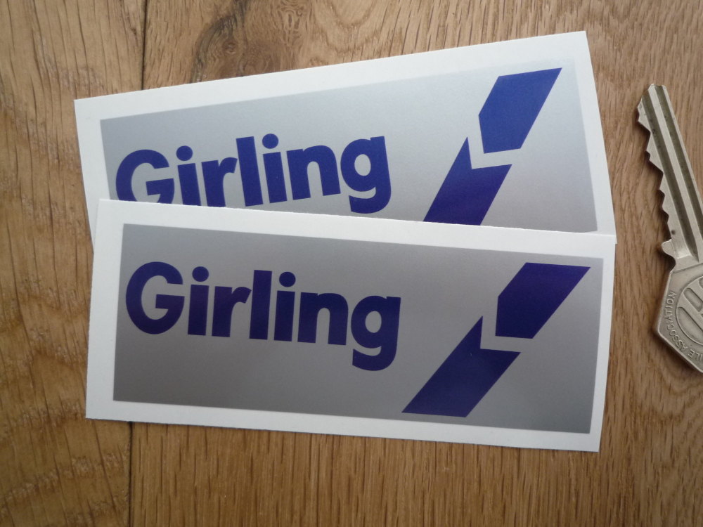 Girling Blue & Silver Break Style Oblong Stickers. 4" Pair.