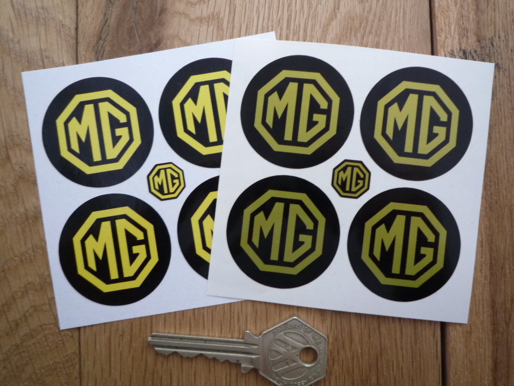 MG Wheel Centre Style Stickers. Yellow & Black. Set of 4. 40mm.