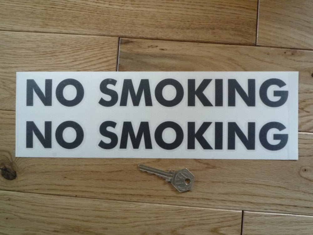 No Smoking Upper-case Cut Vinyl Stickers. 11.5" Pair.