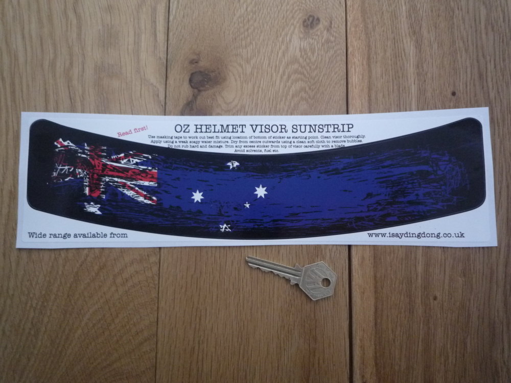 Australia Flag Worn & Distressed Style Helmet Visor Curved Sunstrip Sticker. 12".