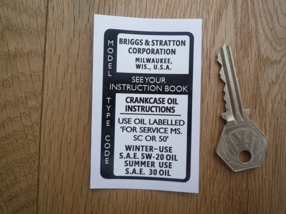 Briggs And Stratton Crankcase Oil Instructions Sticker. 3".
