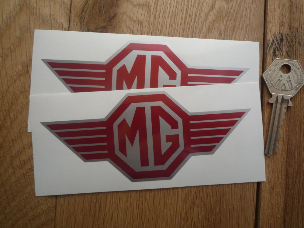 MG Straked Logo Red & Silver Stickers. 5.25" Pair.