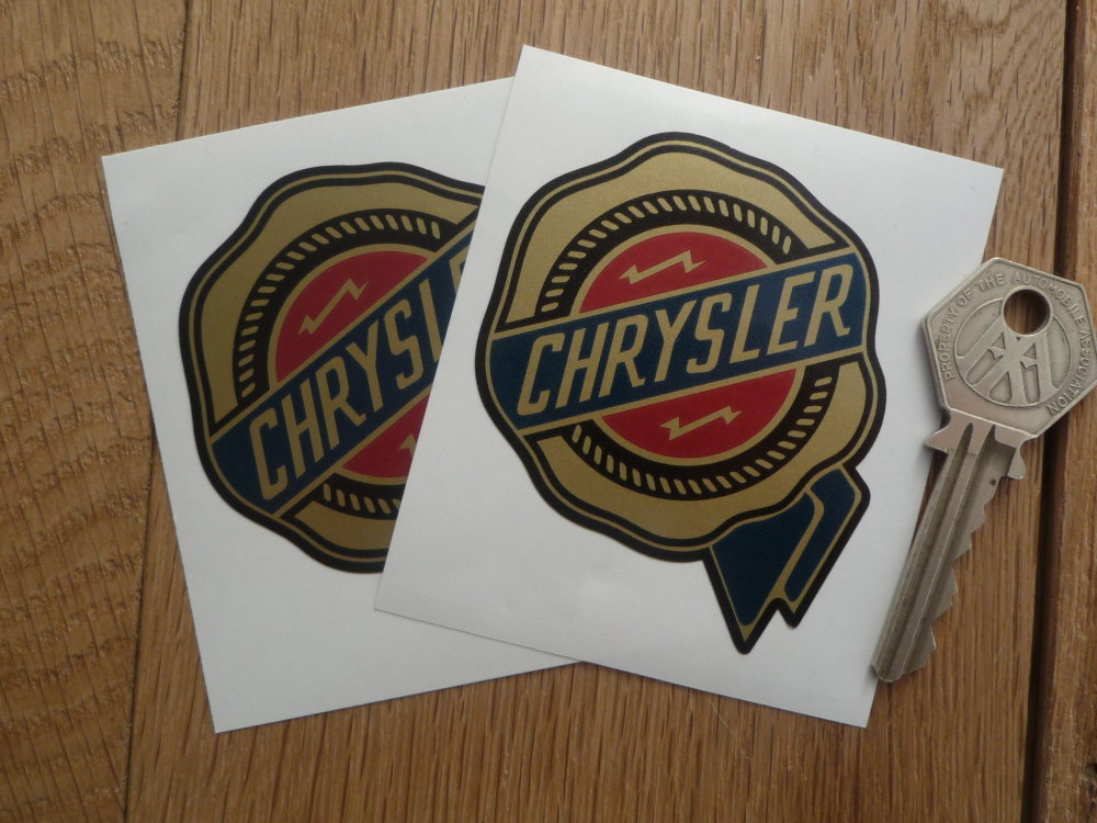 Chrysler Gold Rosette Shaped Logo Stickers. 2.5" Pair.