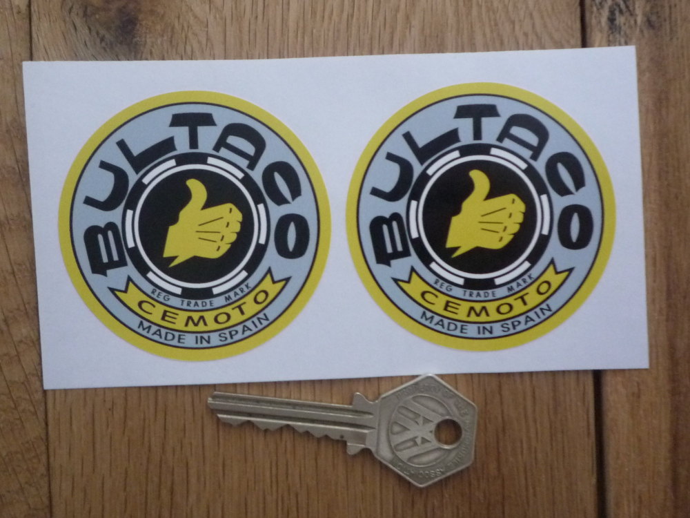 Bultaco Yellow & Grey Circular Stickers - 2" or 2.5" Pair