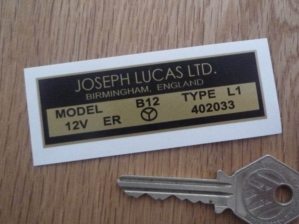 Lucas Joseph Lucas Coil Sticker. B12 12V. Black & Gold. 6.
