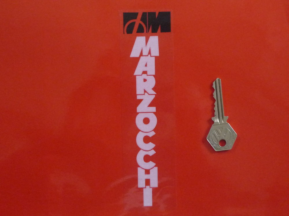 Marzocchi White & Black on Clear Fork Slider Stickers. 7" Pair.