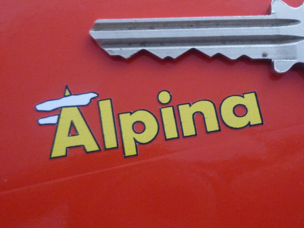 Bultaco Alpina Yellow & Black Cut Text Stickers. 1.5