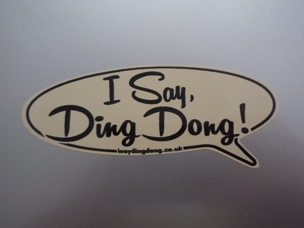 I Say Ding Dong Speech Bubble Sticker. Black & Beige. 12".