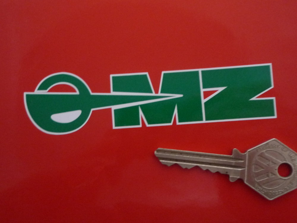 MZ East German Motorcycle Green & White Stickers. 4.5
